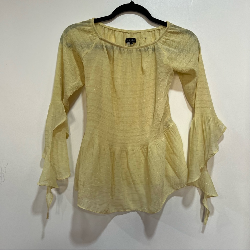 Azulu Sheer Ruffle Sleeve Shimmery Striped Top